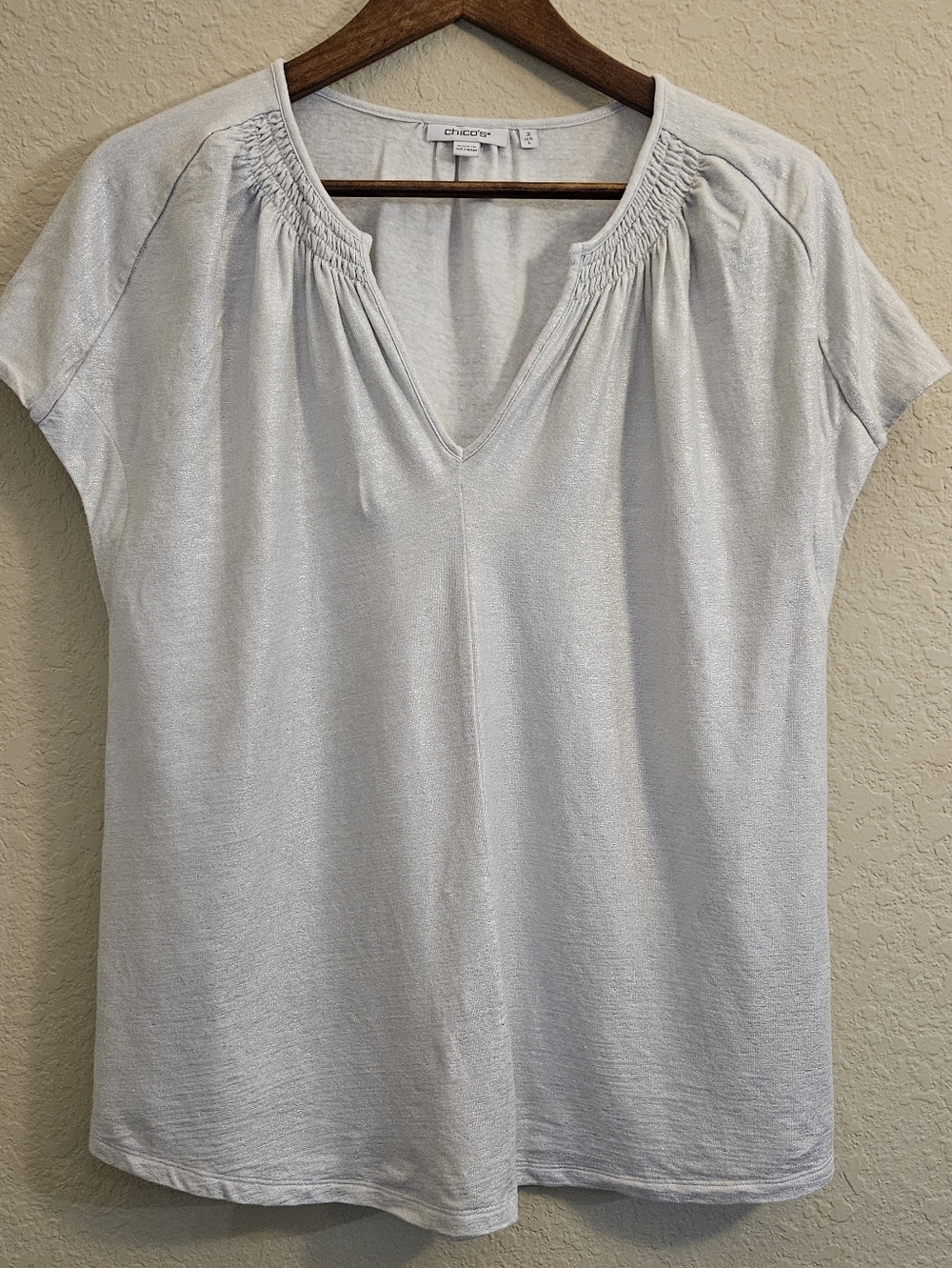 Chicos Linen Blouse‎ Womens Large Silver Metallic Shimmer Sleeveless Relaxed Fit